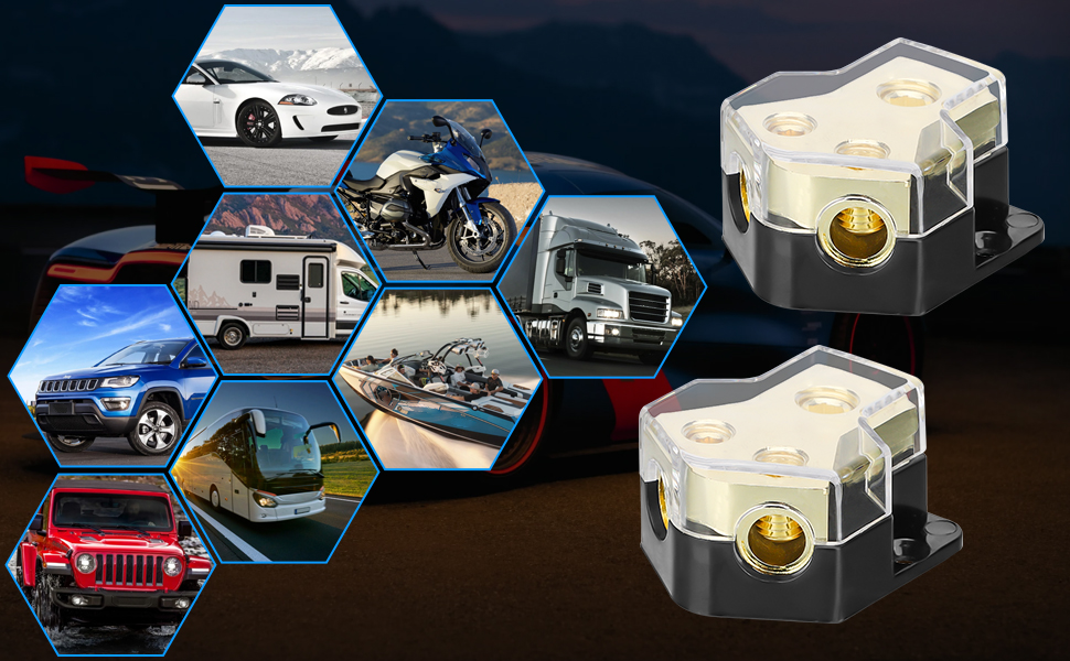 2 Way Power Distribution Block, 0/2/4 Gauge in 4/6/8 Gauge