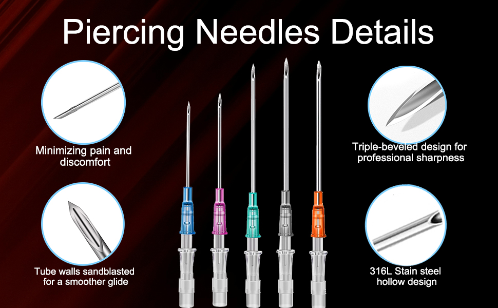 Gouevn Catheter Piercing Needles 50PCS Piercing Needles 16G Cateter Para Piercing