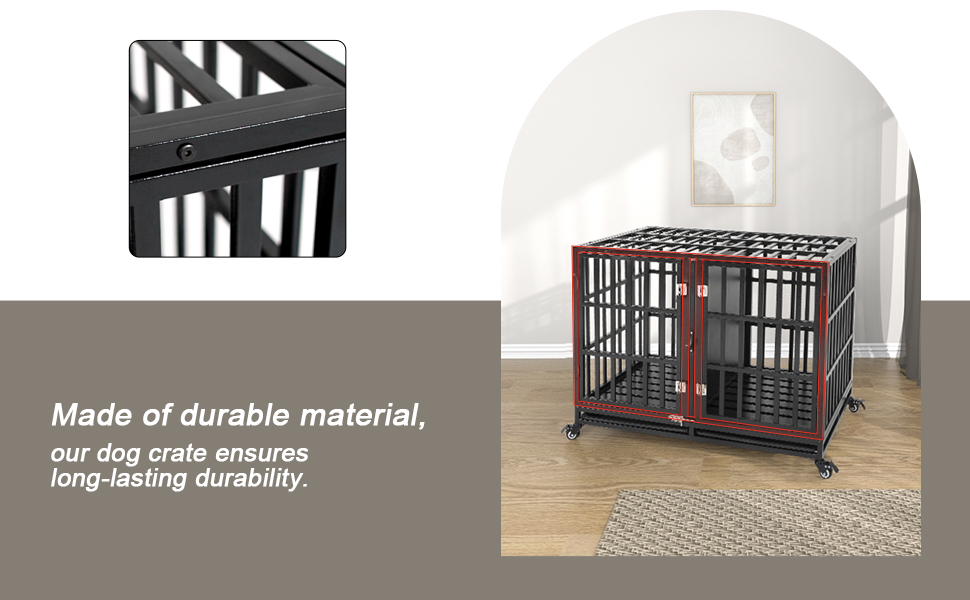 Huddycove Stackable Dog Crate with Divider, 42 Inch Double Heavy Duty Kennel for 2