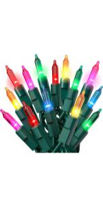 Multi Color Christmas Tree Lights with Green Wire
