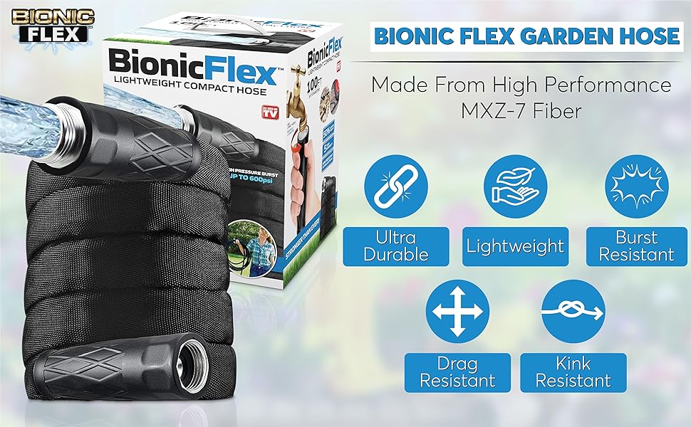 Bionic Flex Garden Hose 50 Ft, Heavy Duty Lightweight Powerful Water