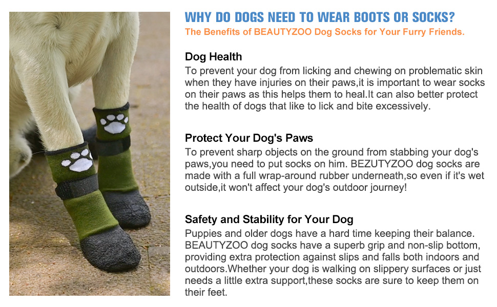 BEAUTYZOO Anti Slip Dog Socks Boots, Dog Shoes for Hot/Cold Winter Pavement