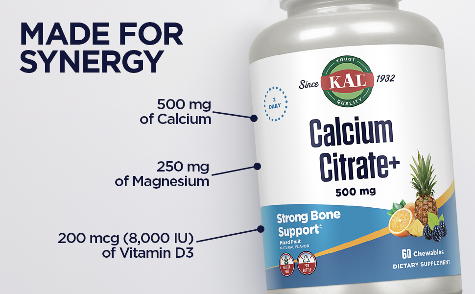 KAL Calcium Citrate Strong Bones, Teeth, Nerve Function, Muscle Contraction
