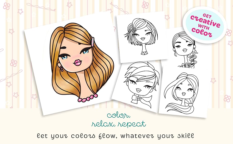 Coloring book Bold & Easy of Girls Cute Hairstyles for women grown-ups girls and teens