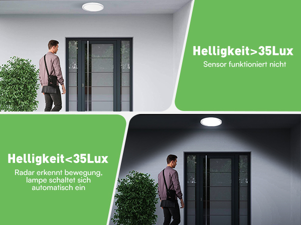 Letlit Lampe Deckenlampe Mit Bewegungsmelder Innen, 18W LED Deckenleuchte Radar Bewegungssensor, IP44 4000K Ultraslim Flach Wandleuchte Eckig Fu00fcr Flur