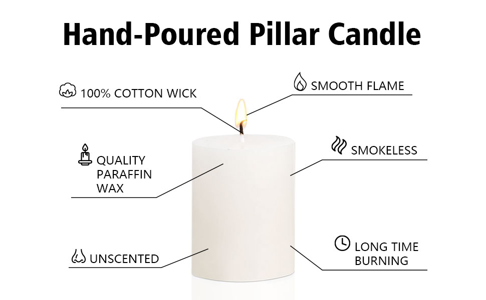 3x4 Pillar Candles Set of 12, Unscented Ivory Pillar