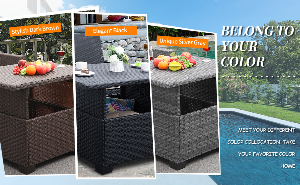 Outdoor PE Wicker Liftable Coffee Table Patio Rattan