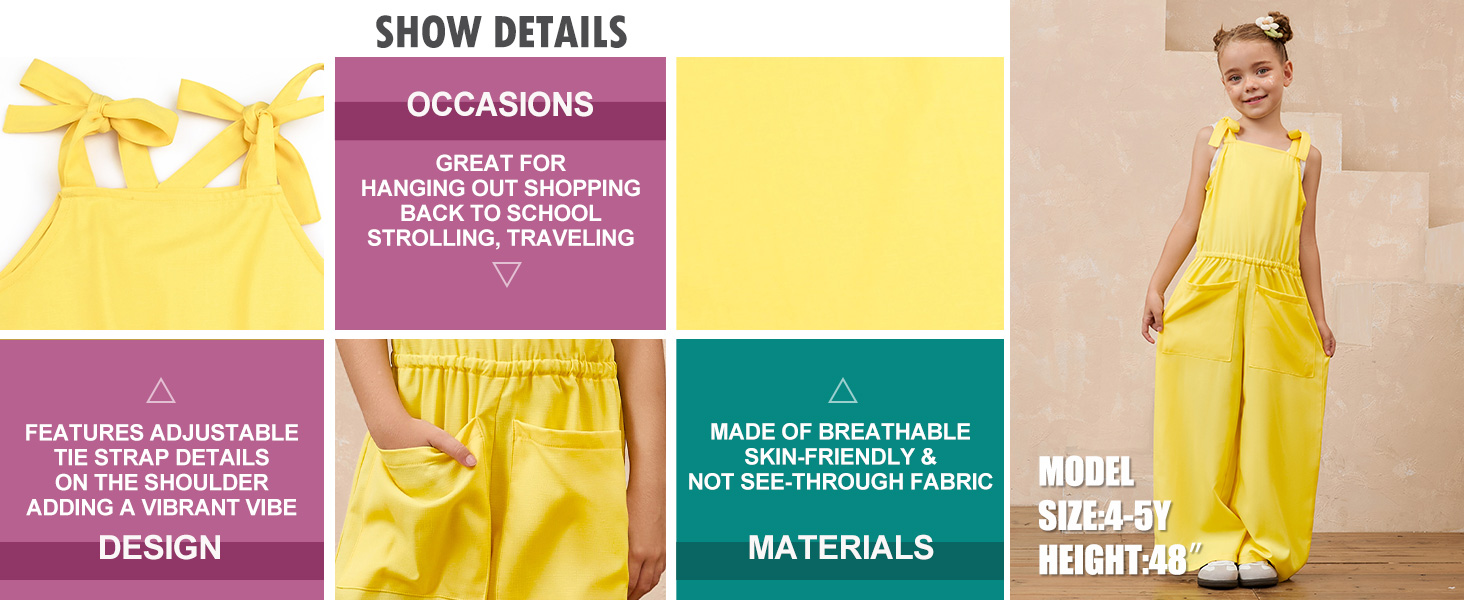 Jumpsuit Kids Sleeveless Outfits Overalls Wide leg Elastic Clothes Long Pants with Pockets