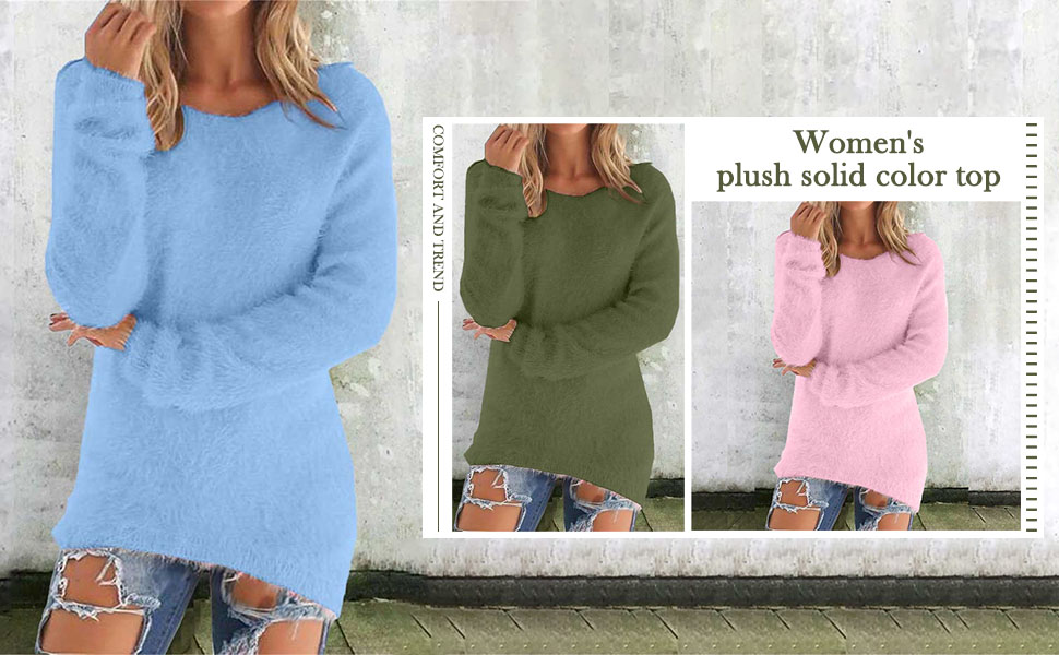 Fleece Sweatshirts for Women Clearance Warm Solid Color Long Sleeve Winter Jumpers Casual Stretch Crewneck Tunic Tops Ladies Soft Cozy Plush Pullover Sweatshirt Outdoor Baggy Blouse 13 fleece tops