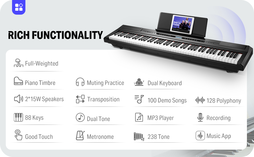 Donner DEP20 Piano Keyboard Digital Electric 88 Key Full Size Weighted