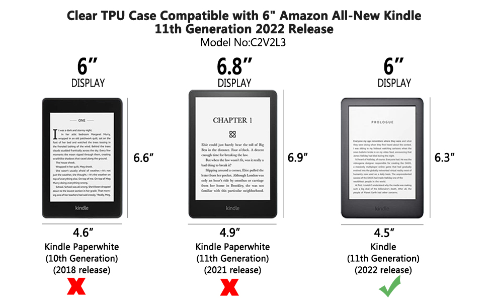 Aircawin for 6" AllNew Kindle Case Clear2024,Slim Clear Case for Kindle 6 inch