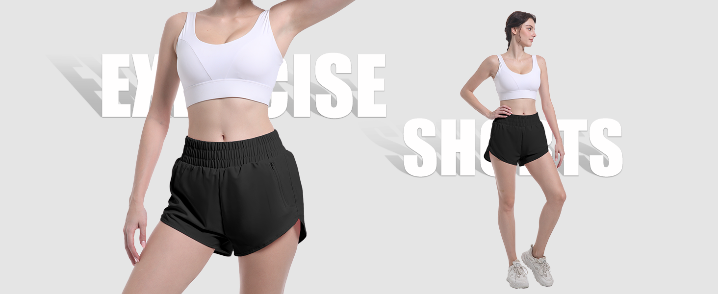 Womens Athletic Running Shorts Zipper Pocket Workout Gym High Waisted Quick Dry Yoga Hiking Active