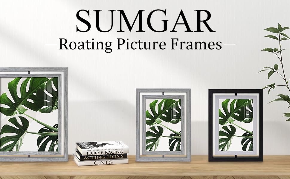 SUMGAR Picture Frames 5x7 Double Sided Picture Frame Rustic Farmhouse Gray Floating Frames