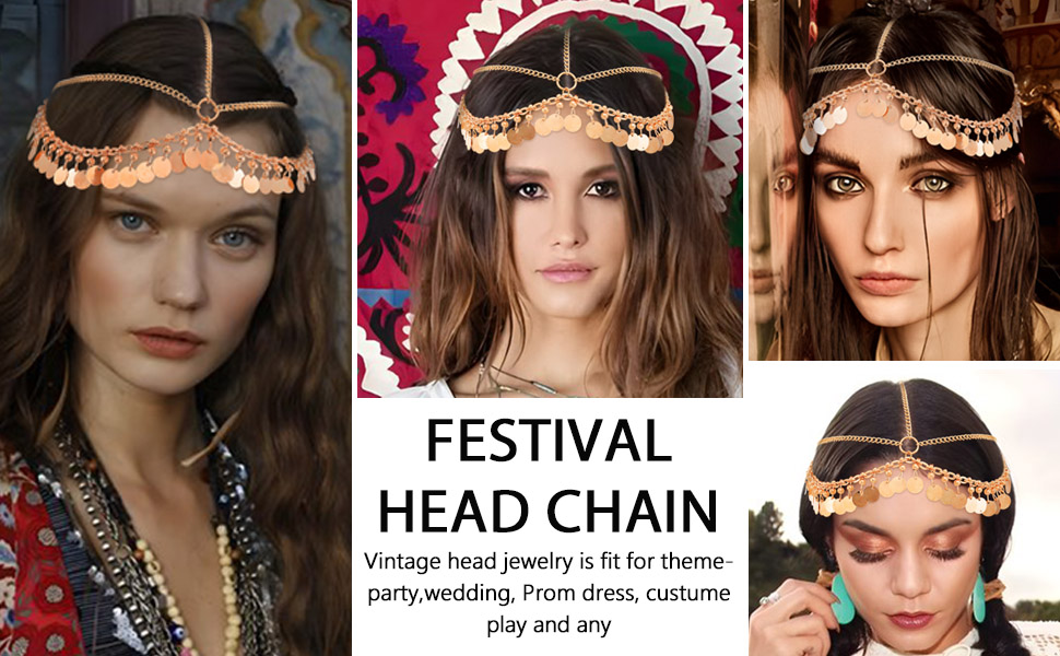sequins headchain Bobo head chain headband head piece hair vine  head piece hair band 