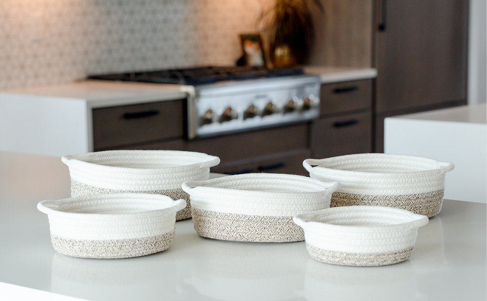 NaturalCozy 5Piece Round Small Basket Set Cotton Rope