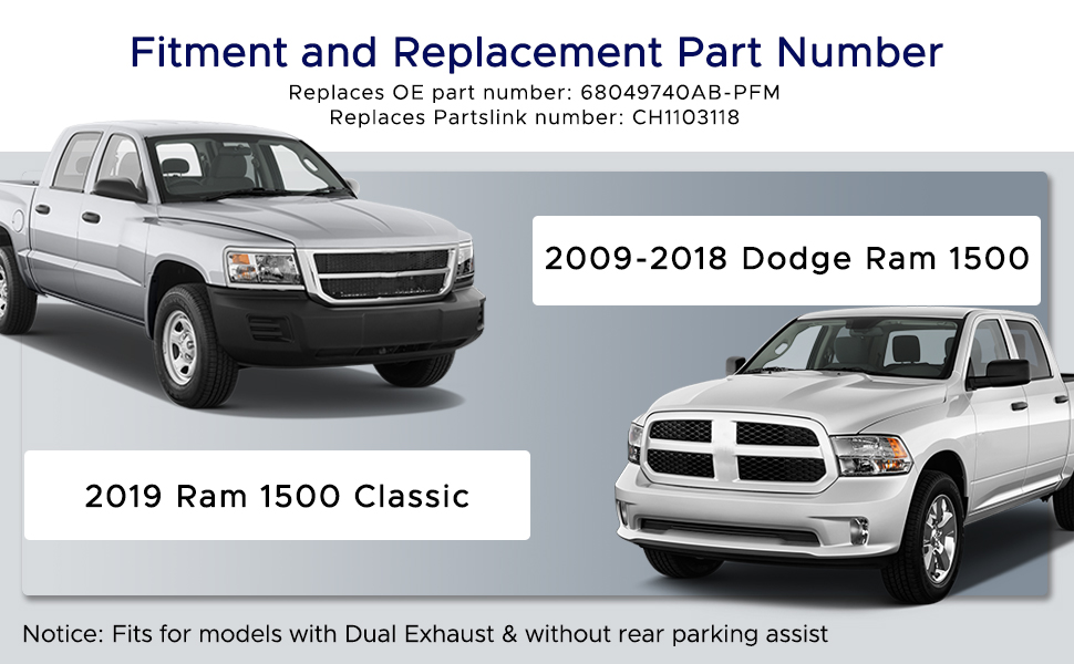 Rear Bumper Assembly 2009-2018 Dodge Ram 1500 Aftermarket Replacement CH1103118 Chrome Steel