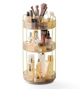 Dravina 360° Rotating Makeup Organizer Rack| 3 Tier Standing Countertop Cosmetic Vanity Tray For ...