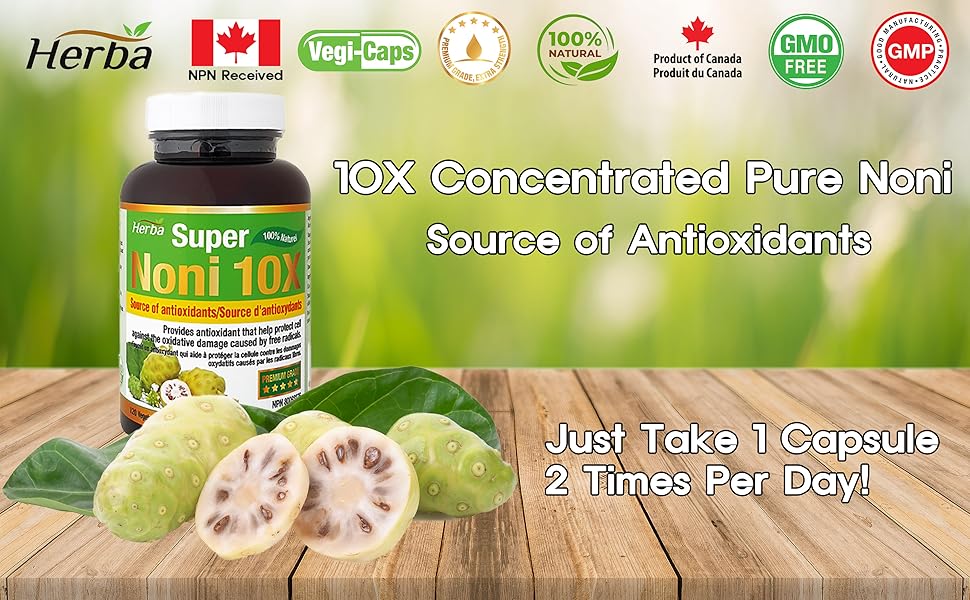 Herba Natural Noni Capsules 10X 120 Vegan Capsules 10,000mg Per Day