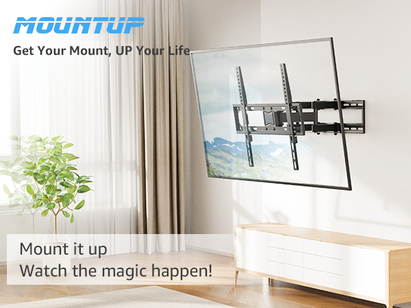 MOUNTUP TV Wall Mount for Most 26-65 Inch Flat/Curved TVs, Full Motion TV Mount Fit 16" Wood Stud, Wall Mount TVs Bracket with Dual Swivel Articulating Arm Max VESA 400x400mm up to 99 LBS