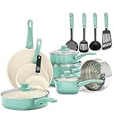 GreenLife Turquesa Soft Grip Conjunto de panelas de 16 peças, antiaderente de cerâmica não tóxica, livre de PFAS, panelas,...