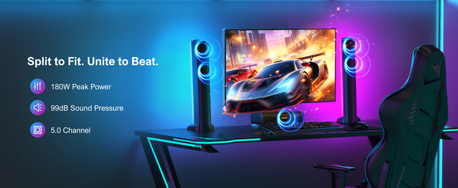 ULTIMEA 5.0ch Sound Bar for Smart TV, PC Soundbar with RGB