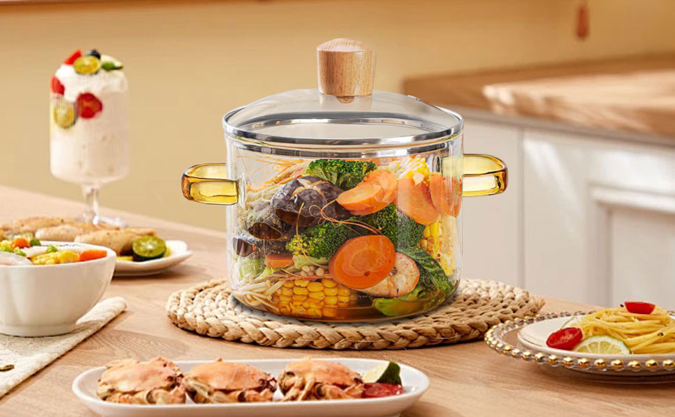 Glass Serving Bowl with Lid Oven Microwave Safe Casserole | Vessel for Curry Kitchen Server Ware