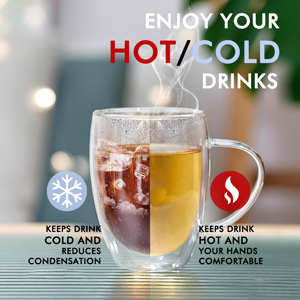 JNSMFC Double Walled Glass Coffee Mugs with 4 Spoons,350ML Set of 4 Insulated Glass Coffee Mugs with Handle,Clear Coffee Cups for Cappuccino,Espresso,Latte,Tea,Hot/Cold Beverage 12 Insulated Glass Coffee Mugs