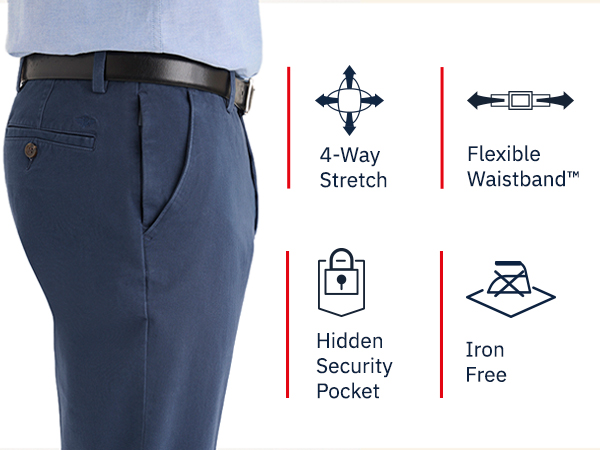 4-Way Stretch | Flexible Waistband | Hidden Security Pocket | Iron Free
