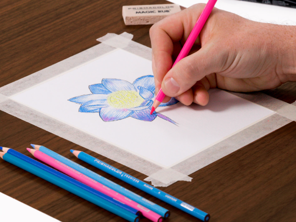 colored pencils flower blue pink kids activity art summer mess free fun bright vivid unique shade