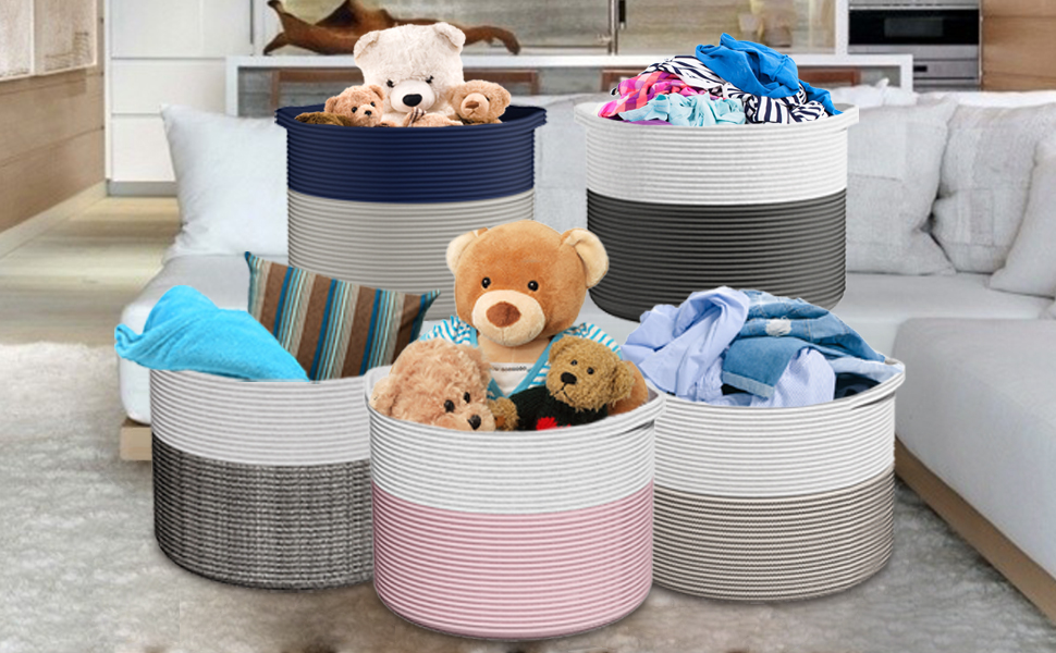 Eblog Blanket Storage Basket Large, Cotton Rope Storage