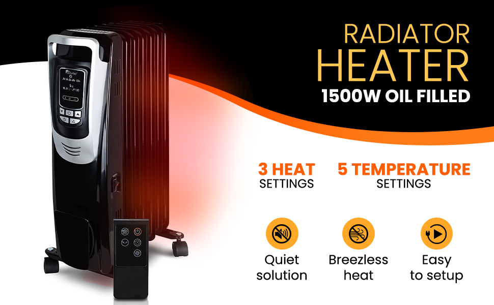 Senville Electric 1500W Oil Filled Radiator Heater, Safety Protection