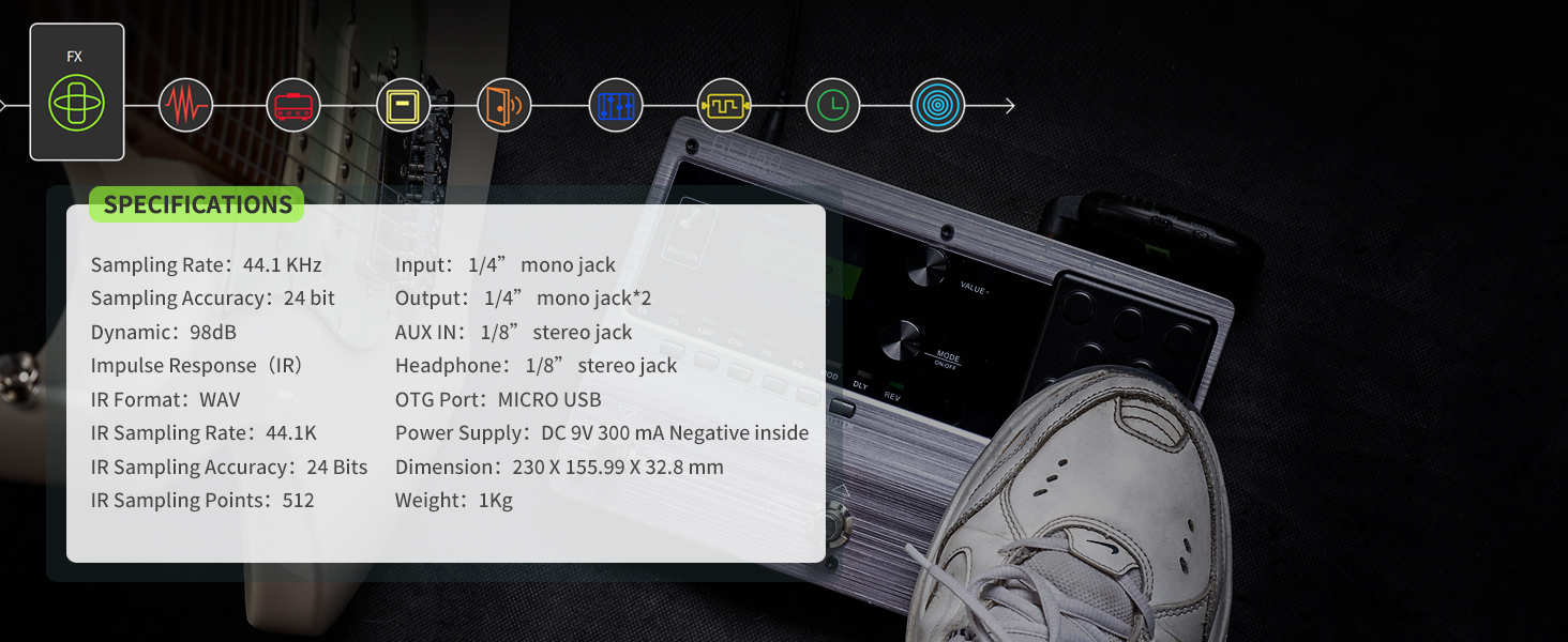 MOOER GE150 Amp Modelling Multi Effects Specification