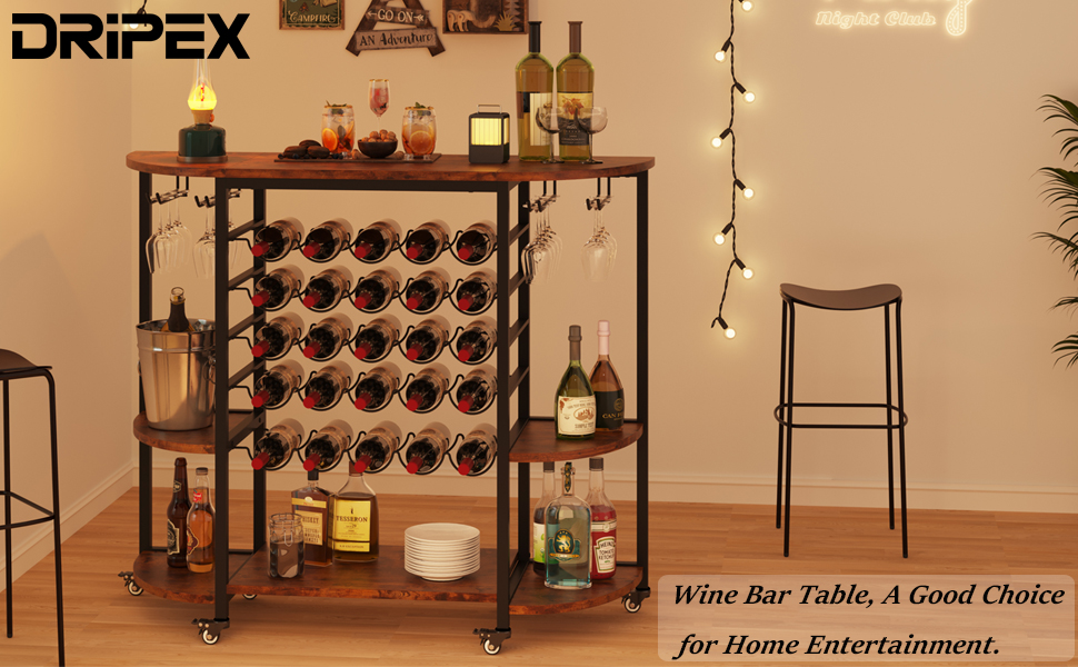 Dripex Wine Rack Table with Glass Holder, Floor Wine Bar for