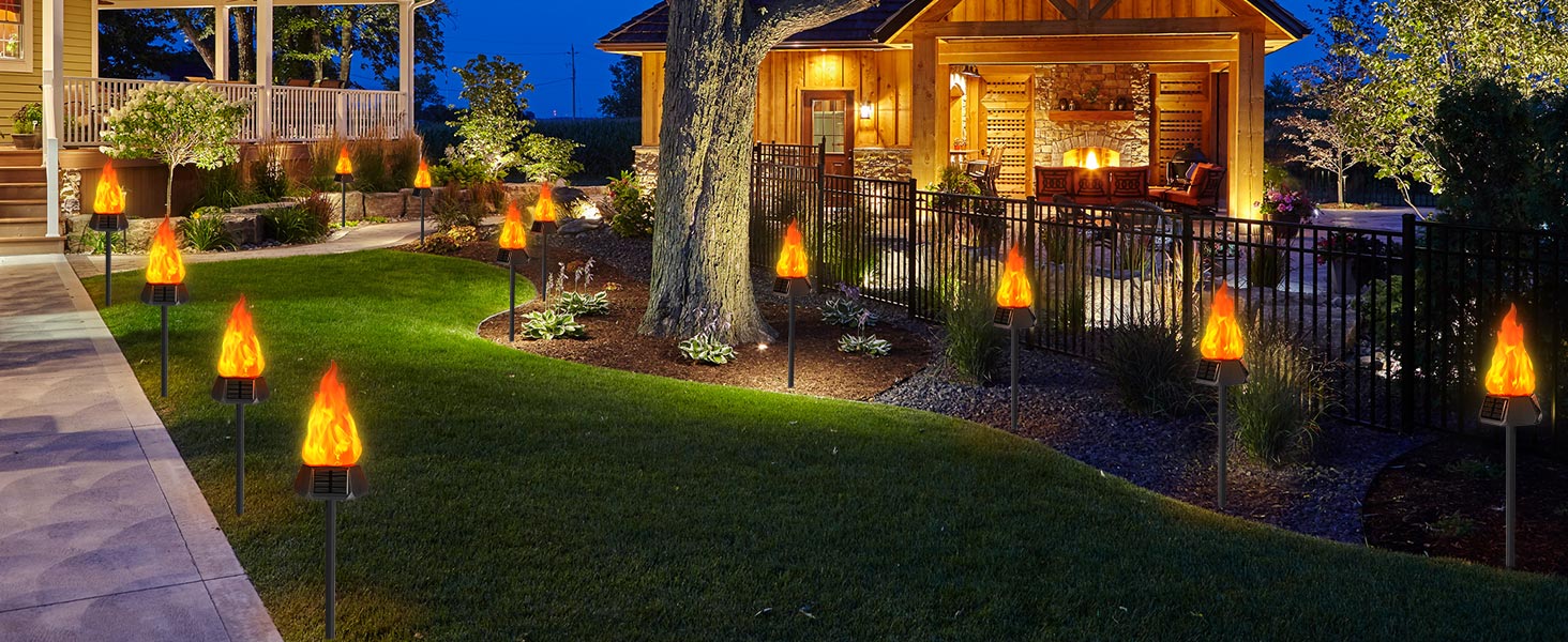 Solar Outdoor Lights with Flickering Flame
