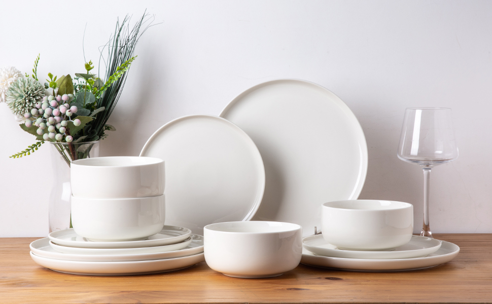 LeRatio Ceramic Dinnerware Sets of 4,Poreclain Plates and