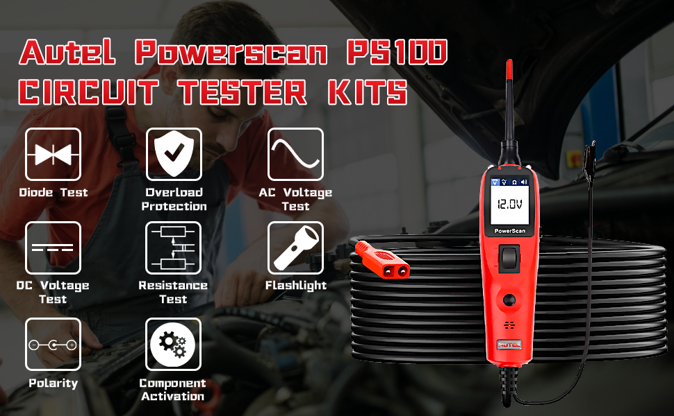 Autel PowerScan PS100 Power Circuit Probe Kit - 12V 24V Car Circuit ...