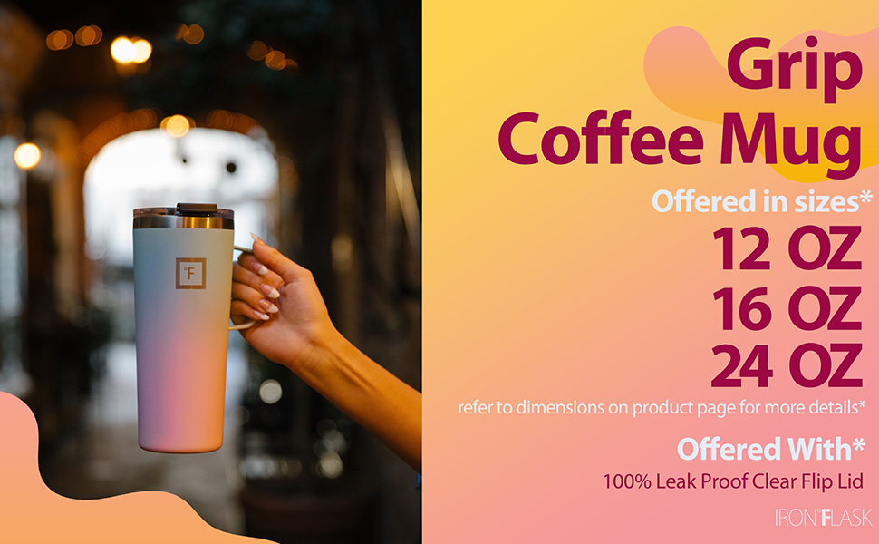 IRON °FLASK Grip Coffee Mug 24 Oz, Leak Proof, Vacuum