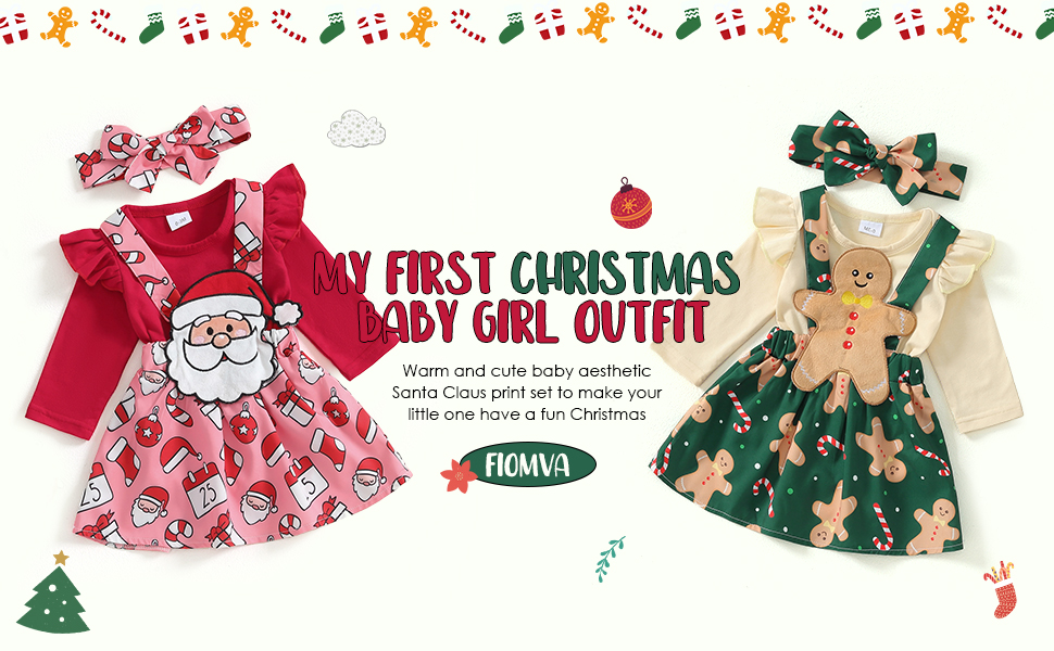 FIOMVA My First Christmas Baby Girl Outfit Newborn Romper Skirts Set Fall Winter Christmas Dress