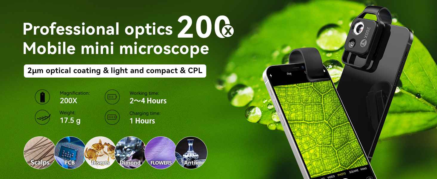 APEXEL 200X Phone Microscope Lens