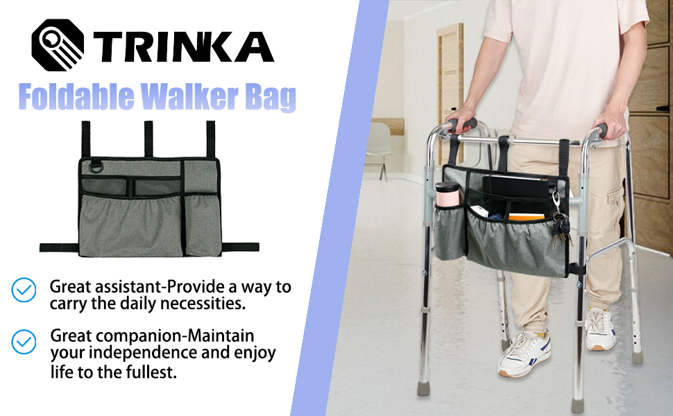 TRINKA Walker Bag Basket for Folding Walkers, MultiPocket