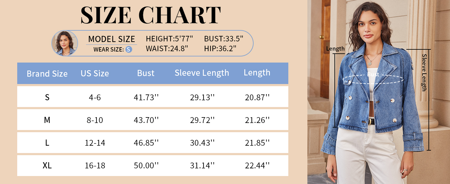 Denim Jacket for Women Cropped Trench Coat Double Breasted Lightweight Jean Jackets Casual Outerwear
