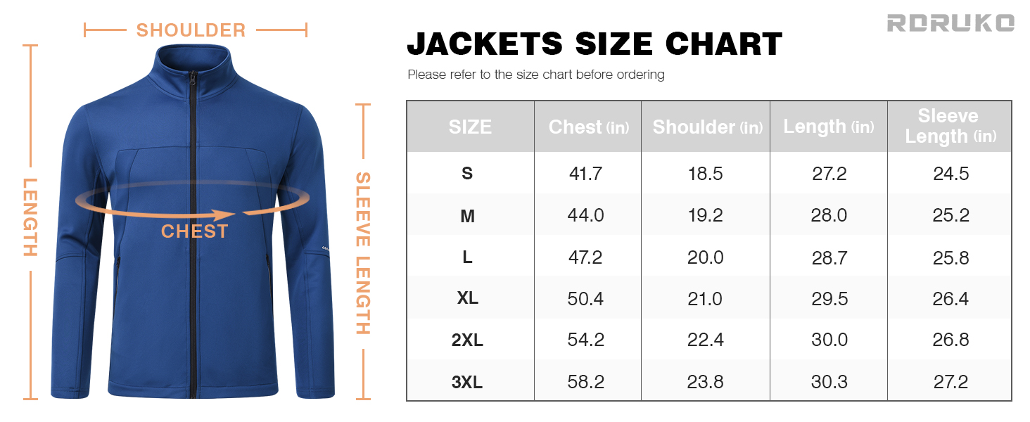 jackets size chart