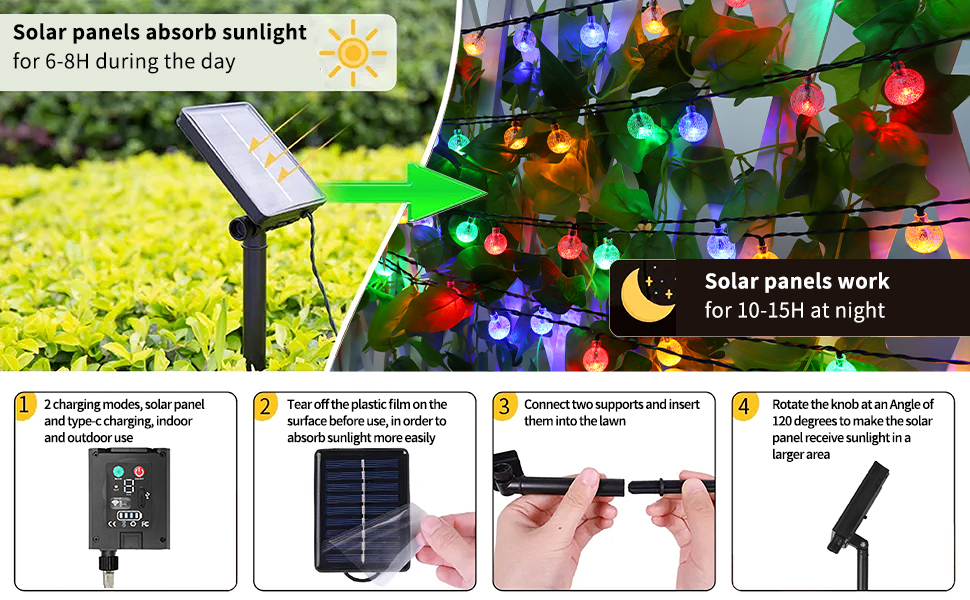 RJEDL Solar Lights Outdoor Garden, 36ft 60LED Coloured Solar Lights