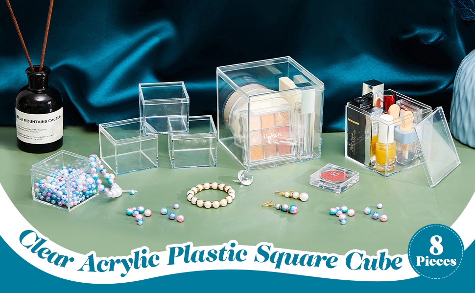 8 Pieces Clear Acrylic Plastic Square Cube Jewelry Box Mini Storage Box
