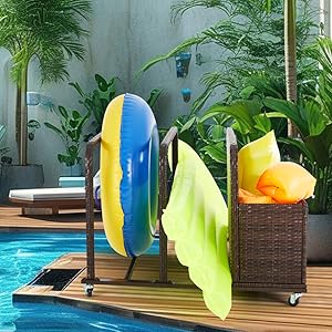 Patio wicker pool float storage