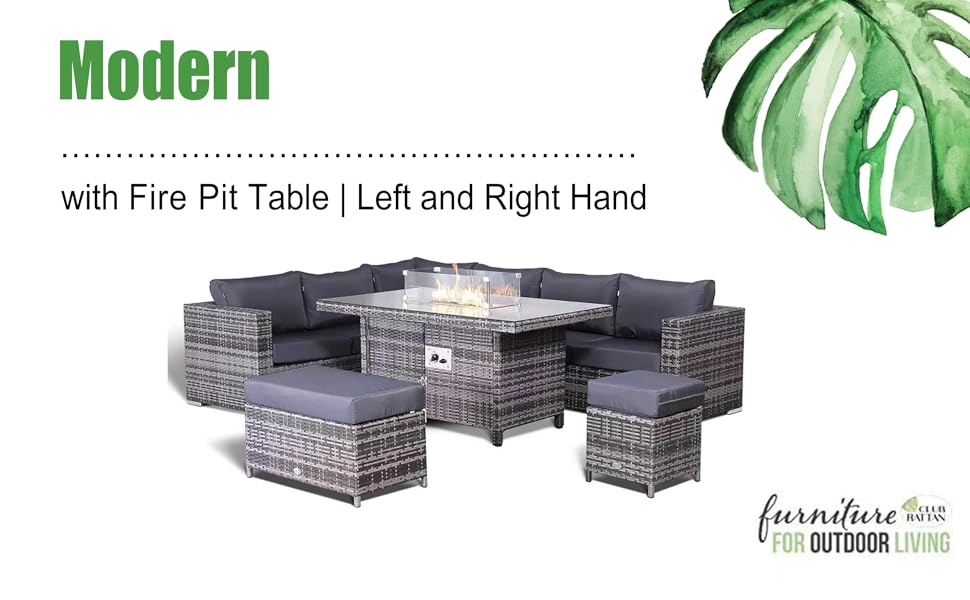 Club Rattan Modern Range Modular Corner Sofa Set With Fire Pit Table in