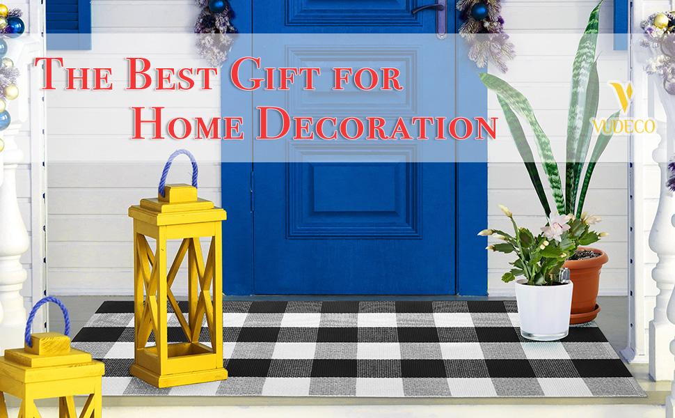 sweet, clearance, decorations,  plaid door mat,  grey, blank, striped, runner, front porch decor