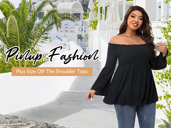 Pinup Fashion Women Plus Size Off The Shoulder Tops Beige