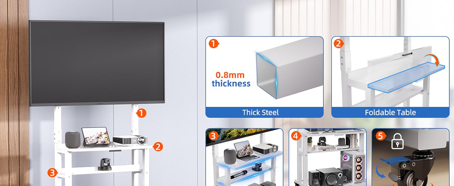  Mobile TV Cart with Wheels