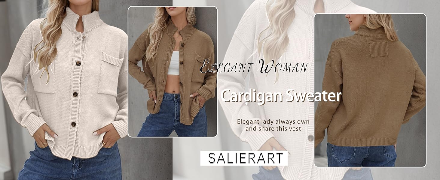 Long Sleeve High Neck Knit Cardigan